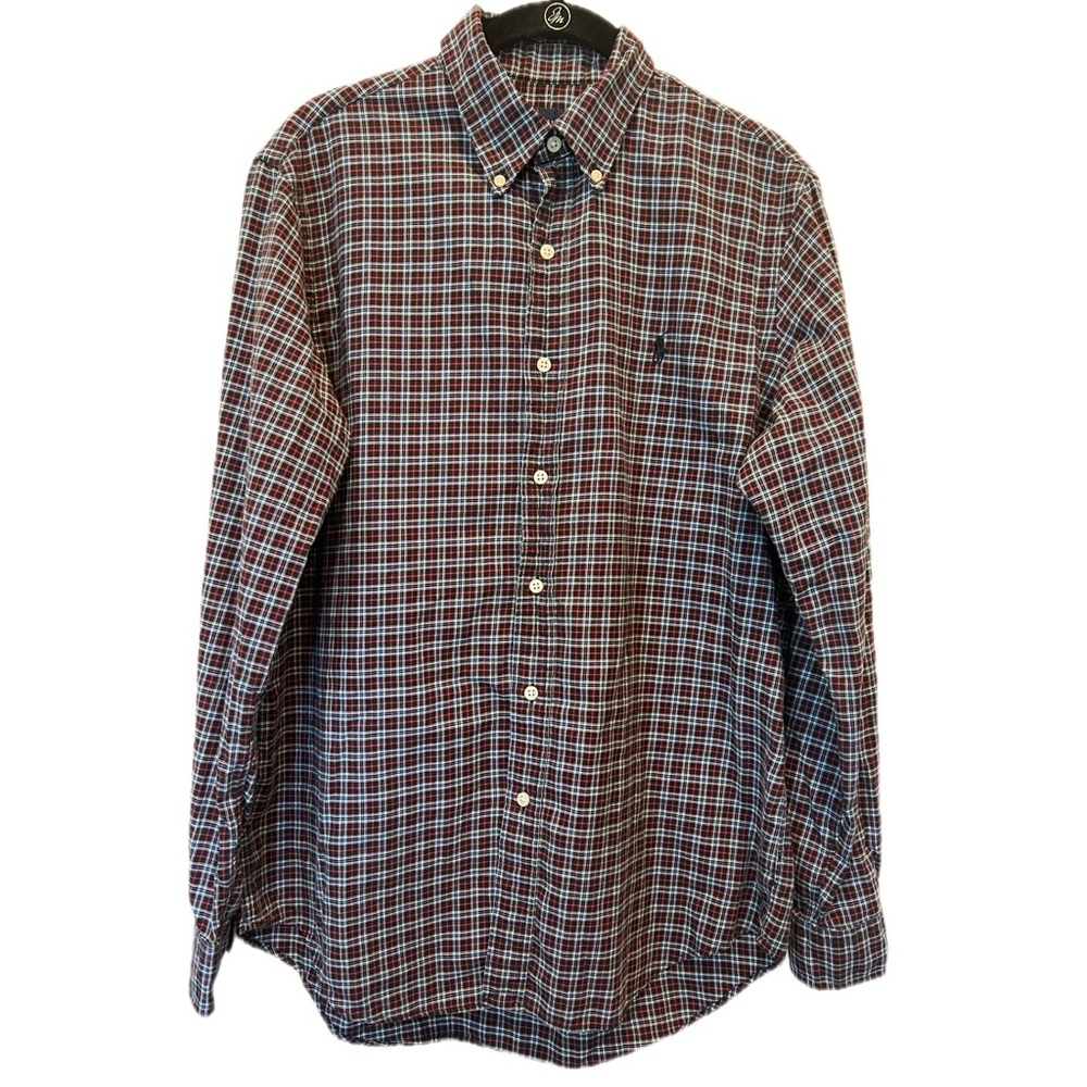 Ralph Lauren Red Blue Black Checkered 100% Cotton Shirt Black Pony Sz Medium